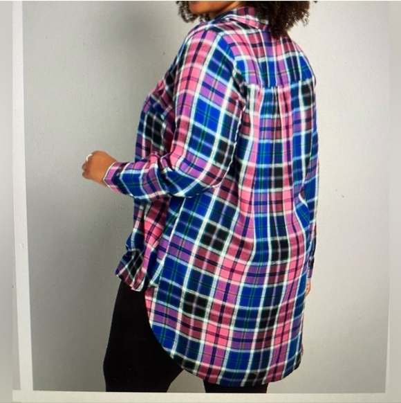 🍁🍂Lane Bryant pink and blue plaid high low tunic 22 - Picture 1 of 6